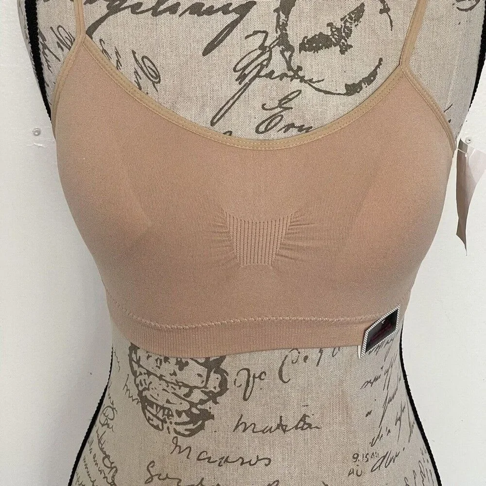 Rene Rofe Nude Padded Bra Size Small Sports Pleated Stretch Activewear Gym - Picture 5 of 12